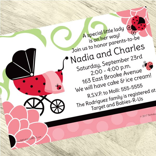 Little Ladybug Baby Shower Invitation, 5x7-in, Editable Canva Template by Birthday Direct