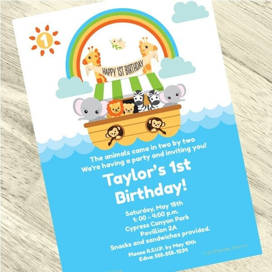 Noah's Ark 1st Birthday Invitation, 5x7-in, Editable PDF Printable by Birthday Direct