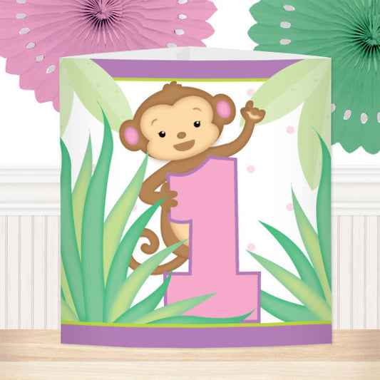 Little Monkey Pink 1st Birthday Centerpiece, 8.5x11 Printable PDF by Birthday Direct