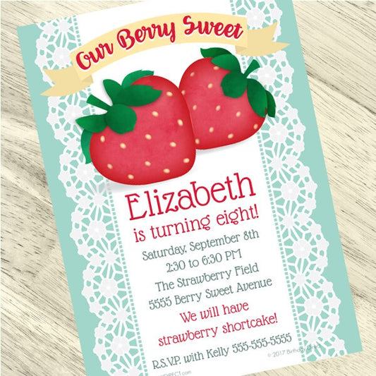 Strawberry Party Invitation, 5x7-in, Editable PDF Printable by Birthday Direct