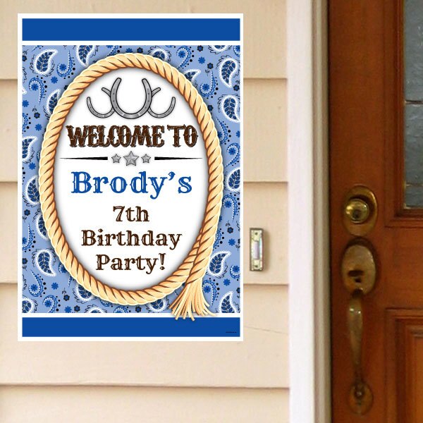 Bandana Blue Party Door Greeter, Editable PDF Printable by Birthday Direct