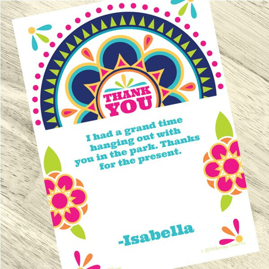 Bohemian Fiesta Party Thank You, 5x7-in, Editable PDF Printable by Birthday Direct