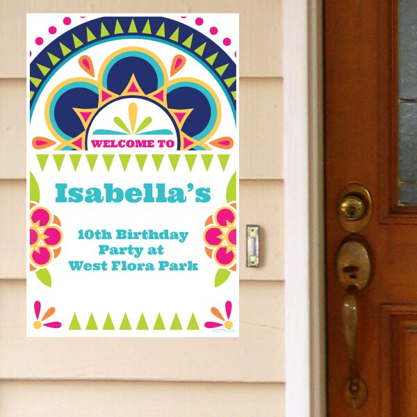 Bohemian Fiesta Party Door Greeter, Editable PDF Printable by Birthday Direct