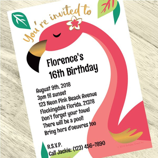 Aloha Flamingo Tropic Party Invitation, 5x7-in, Editable PDF Printable by Birthday Direct