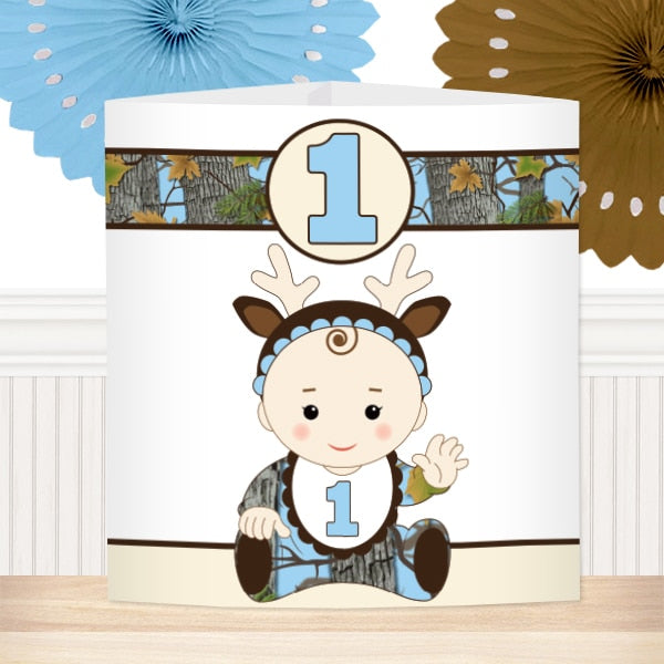 Camouflage Blue 1st Birthday Centerpiece, 8.5x11 Printable PDF by Birthday Direct