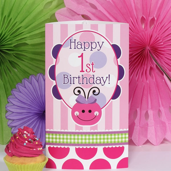 Ladybug Pink 1st Birthday Centerpiece PDF Printable by Birthday Direct