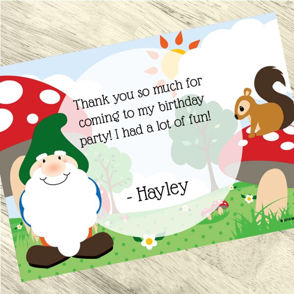 Woodland Gnome Party Thank You, 5x7-in, Editable Canva Template by Birthday Direct