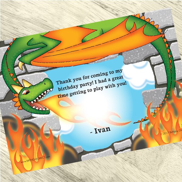 Dragon Castle Party Thank You, 5x7-in, Editable PDF Printable by Birthday Direct