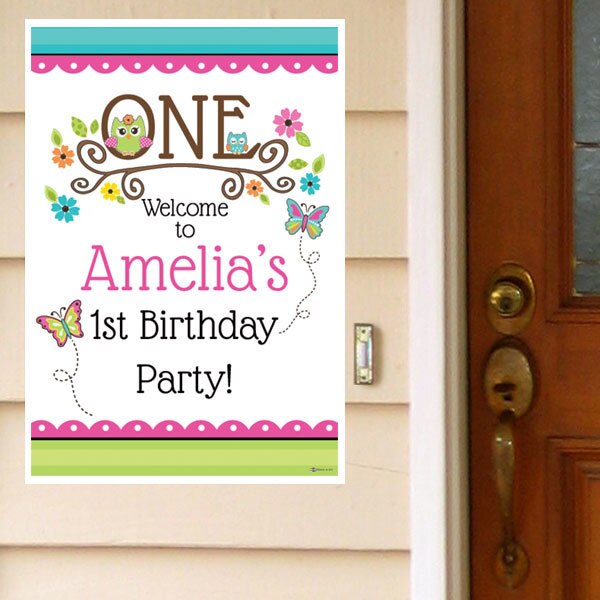 Little Owl 1st Birthday Welcome Sign, Editable Canva Template by Birthday Direct