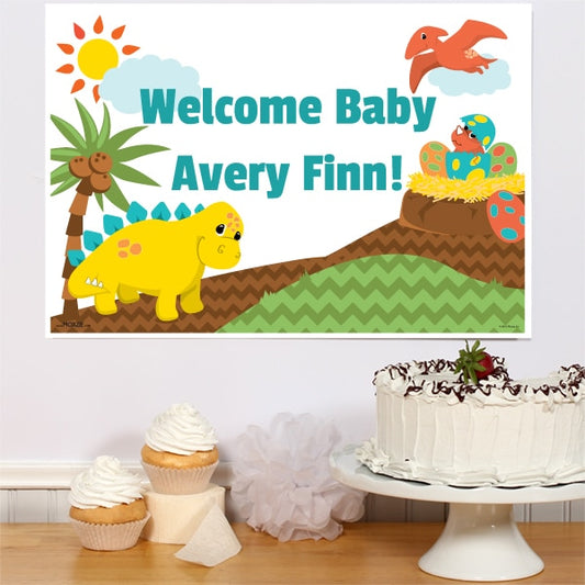 Little Dinosaur Baby Shower Sign, Editable PDF Printable by Birthday Direct