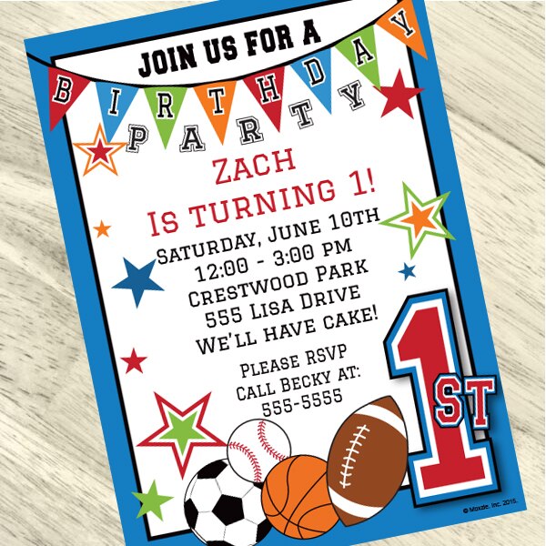 Little Sport 1st Birthday Invitation, 5x7-in, Editable Canva Template by Birthday Direct