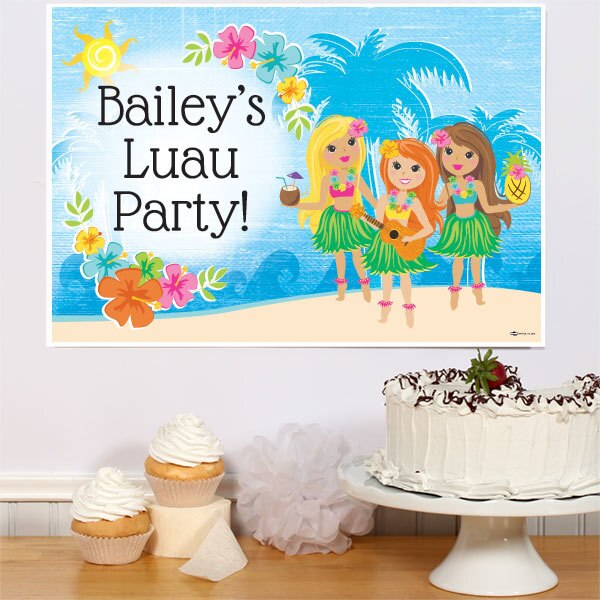 Hawaiian Hula Girl Party Sign, Editable PDF Printable by Birthday Direct