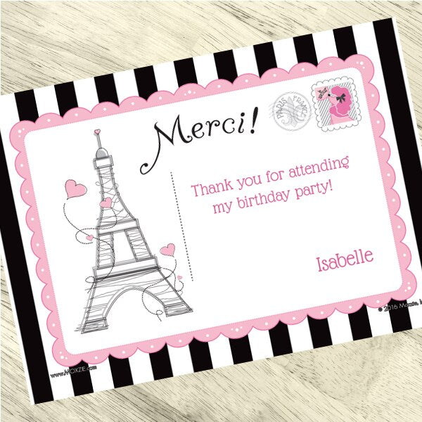 Paris Ooh La La Party Thank You, 5x7-in, Editable PDF Printable by Birthday Direct