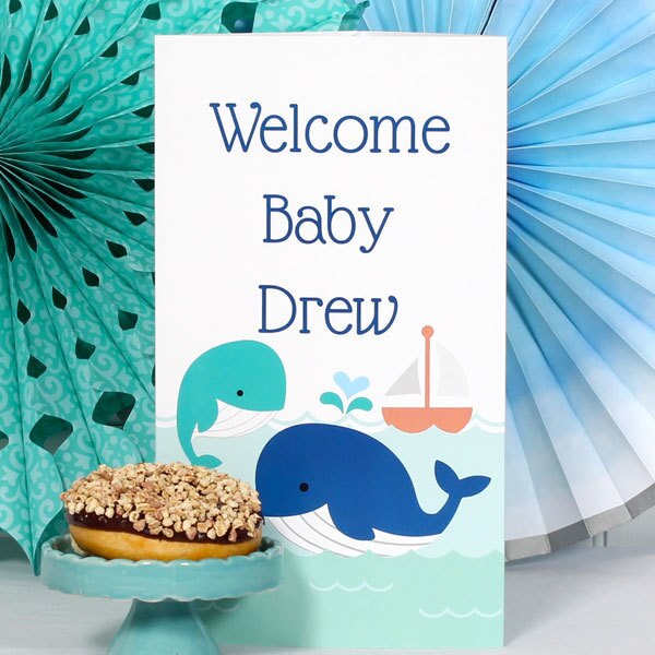 Little Whale Blue Baby Shower Centerpiece, 10 inch Editable PDF Printable by Birthday Direct