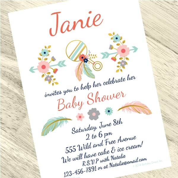 Boho Baby Shower Invitation, 5x7-in, Editable PDF Printable by Birthday Direct