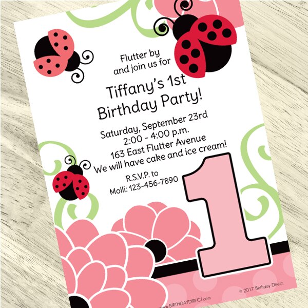 Little Ladybug 1st Birthday Invitation, 5x7-in, Editable Canva Template by Birthday Direct