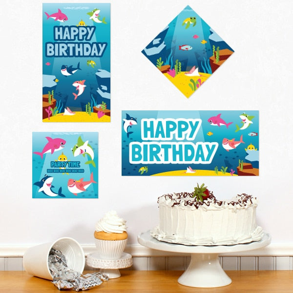 Shark Baby Birthday Sign Cutouts Wall Decoration, Editable Canva Template by Birthday Direct