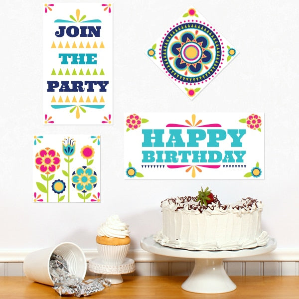 Bohemian Fiesta Birthday Sign Cutouts Wall Decoration, Editable Canva Template by Birthday Direct