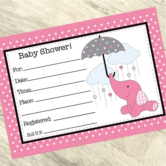 Birthday Direct's Elephant Baby Shower Pink Invitations