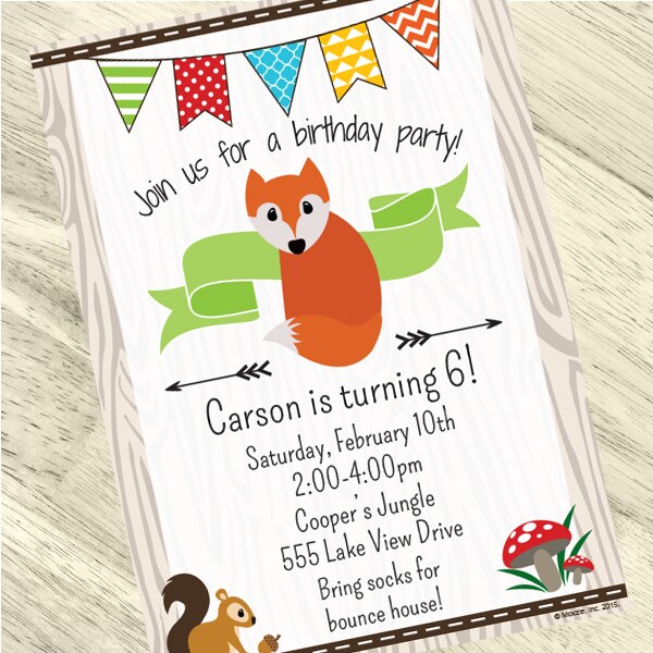 Woodland Animal Fox Party Invitation, 5x7-in, Editable PDF Printable by Birthday Direct