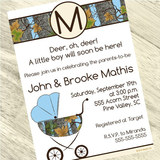 Camouflage Blue Baby Shower Invitation, 5x7-in, Editable PDF Printable by Birthday Direct