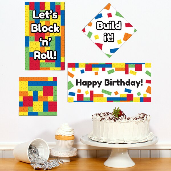 Building Blocks Birthday Sign Cutouts Wall Decoration, 8.5x11 Printable PDF by Birthday Direct