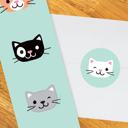Little Cat Party 2-in Circle, 8.5x11 Printable PDF by Birthday Direct