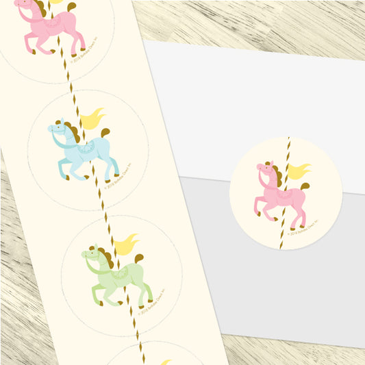 Carousel Horse Party 2-in Circle, 8.5x11 Printable PDF by Birthday Direct