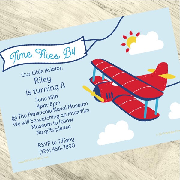 Vintage Airplane Party Invitation, 5x7-in, Editable PDF Printable by Birthday Direct