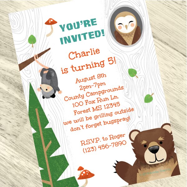 Wild Woodland Party Invitation, 5x7-in, Editable PDF Printable by Birthday Direct