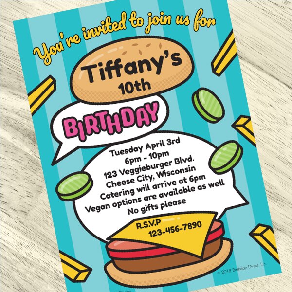 Hamburger Party Invitation, 5x7-in, Editable PDF Printable by Birthday Direct