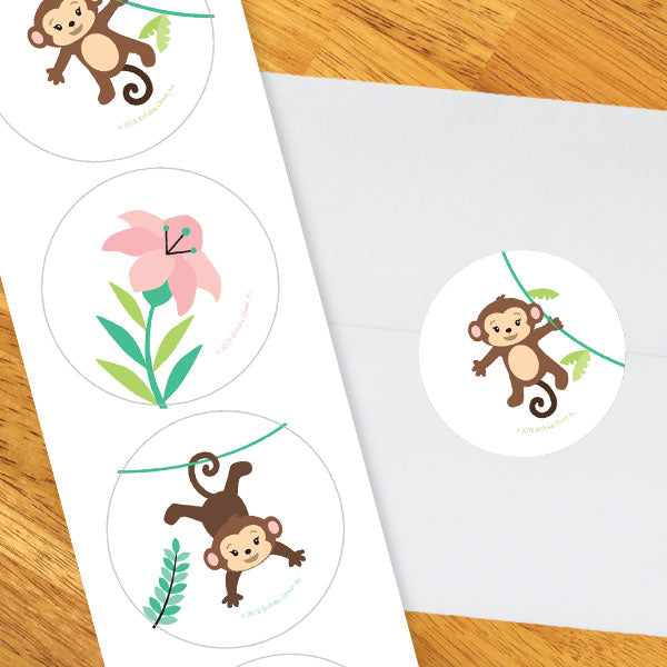 Little Monkey Party 2-in Circle, Editable Canva Template by Birthday Direct