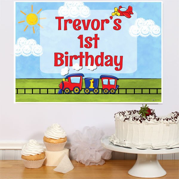 Little Train and Plane 1st Birthday Sign, Editable PDF Printable by Birthday Direct