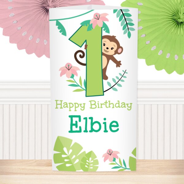 Little Monkey 1st Birthday Centerpiece, 10 inch Editable PDF Printable by Birthday Direct