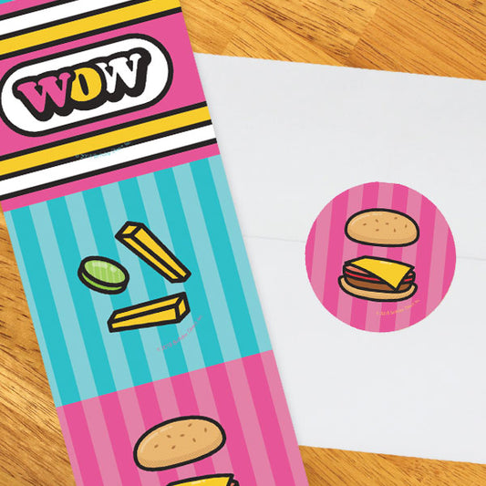 Hamburger Party 2-in Circle, 8.5x11 Printable PDF by Birthday Direct