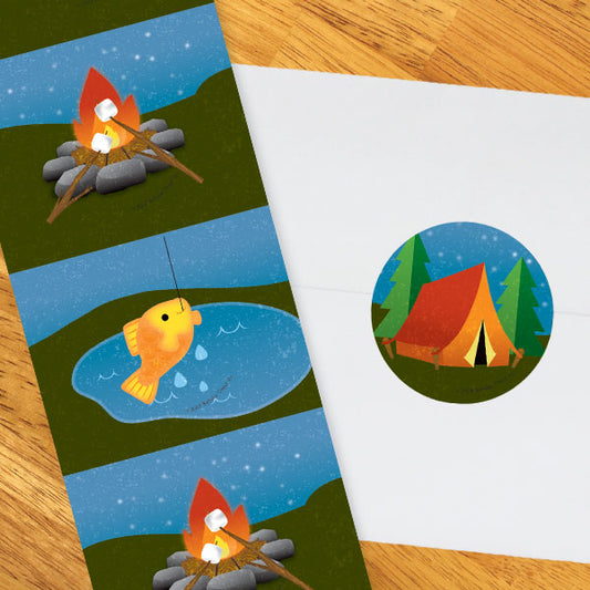Camping Party 2-in Circle, 8.5x11 Printable PDF by Birthday Direct