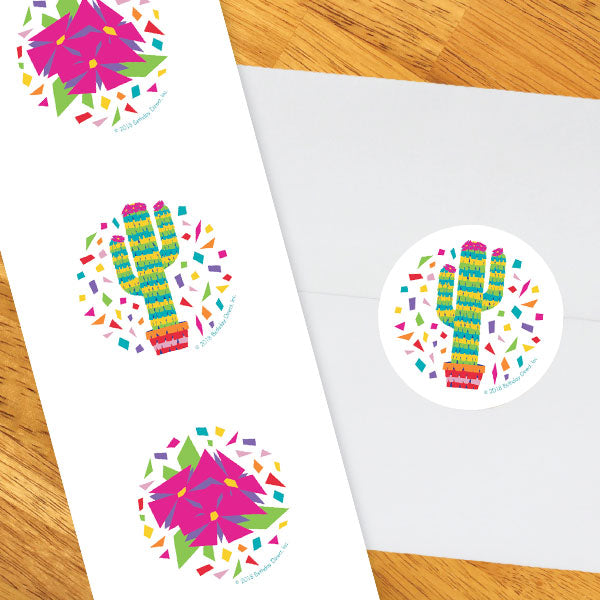 Cactus Pinata Fiesta Party 2-in Circle, 8.5x11 Printable PDF by Birthday Direct