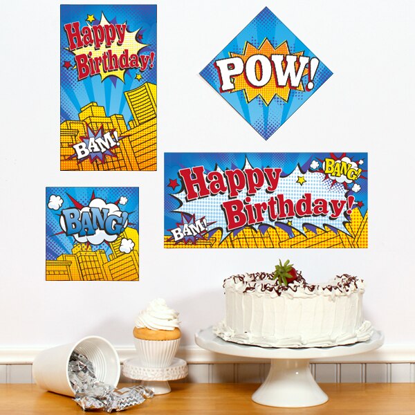 Comic Book Hero Party Sign Cutouts Wall Decoration, 8.5x11 Printable PDF by Birthday Direct