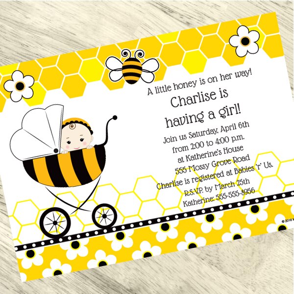 Bumble Bee Baby Shower Invitation, 5x7-in, Editable Canva Template by Birthday Direct