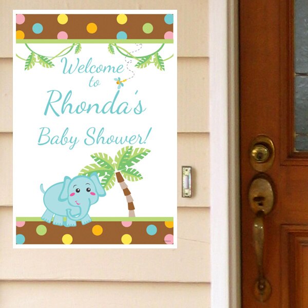 Elephant Dots Blue Baby Shower Door Greeter, Editable PDF Printable by Birthday Direct