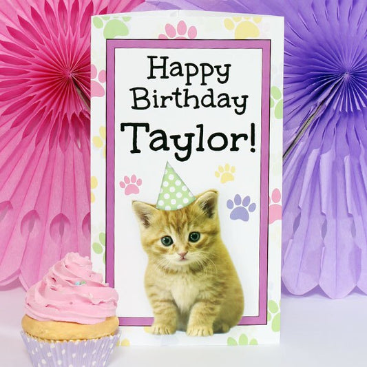 Little Kitten Birthday Centerpiece, 10 inch Editable PDF Printable by Birthday Direct