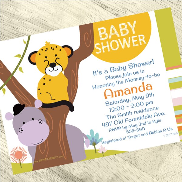 Little Cub and Hippo Baby Shower Invitation, 5x7-in, Editable PDF Printable by Birthday Direct