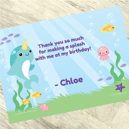 Narwhal Fantasy Party Thank You, 5x7-in, Editable Canva Template by Birthday Direct