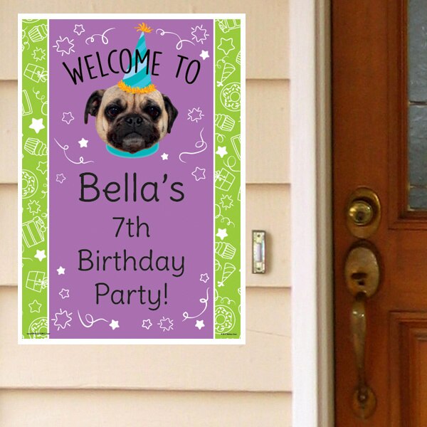 Dog Pug Party Door Greeter, Editable PDF Printable by Birthday Direct