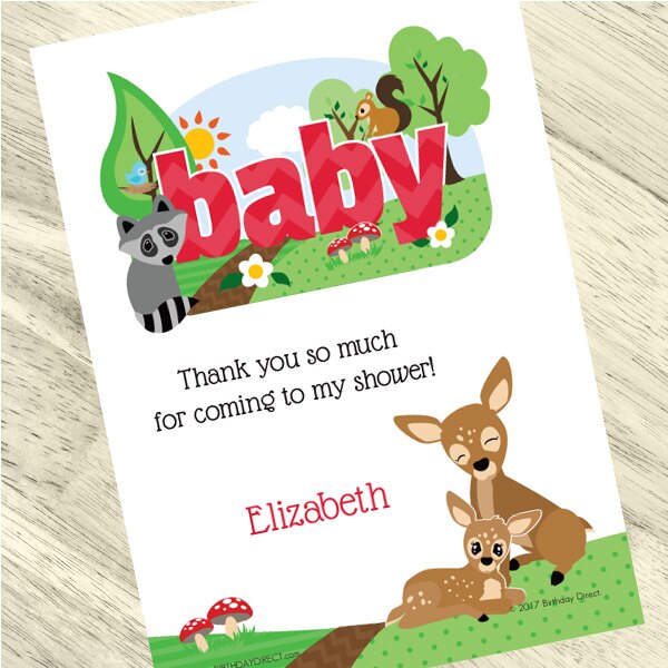 Woodland Animals Baby Shower Thank You, 5x7-in, Editable PDF Printable by Birthday Direct