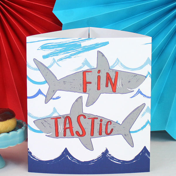 Shark Splash Party Centerpiece, Editable Canva Template by Birthday Direct