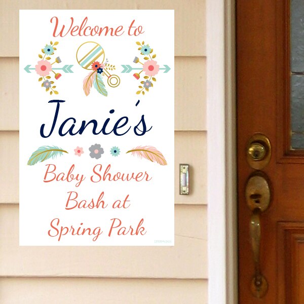 Boho Baby Shower Door Greeter, 8.5x11 Editable PDF Printable by Birthday Direct