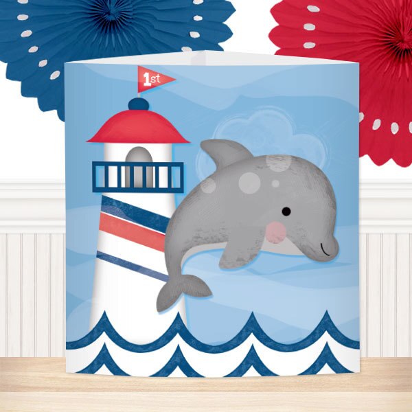 Nautical Dolphin 1st Birthday Centerpiece, 8.5x11 Printable PDF by Birthday Direct