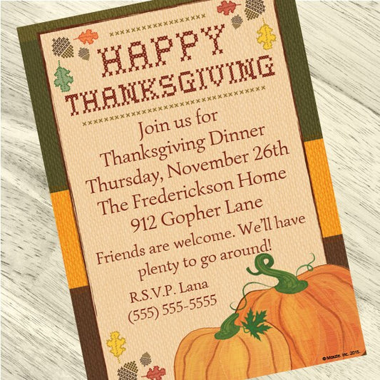 Thanksgiving Sampler Party Invitation, 5x7-in, Editable PDF Printable by Birthday Direct