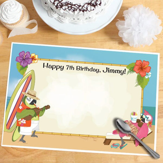 Parrot in Paradise Party Placemat, 8.5x11 Editable PDF Printable by Birthday Direct